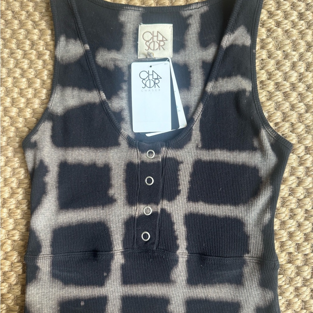 Chaser Black and Gray Tie-Dye Tank Top